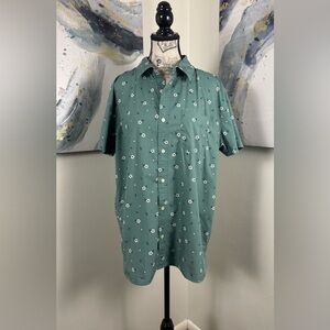 Aeropostale Cotton Green/Blue Floral Short Sleeve Button Down Shirt Size M